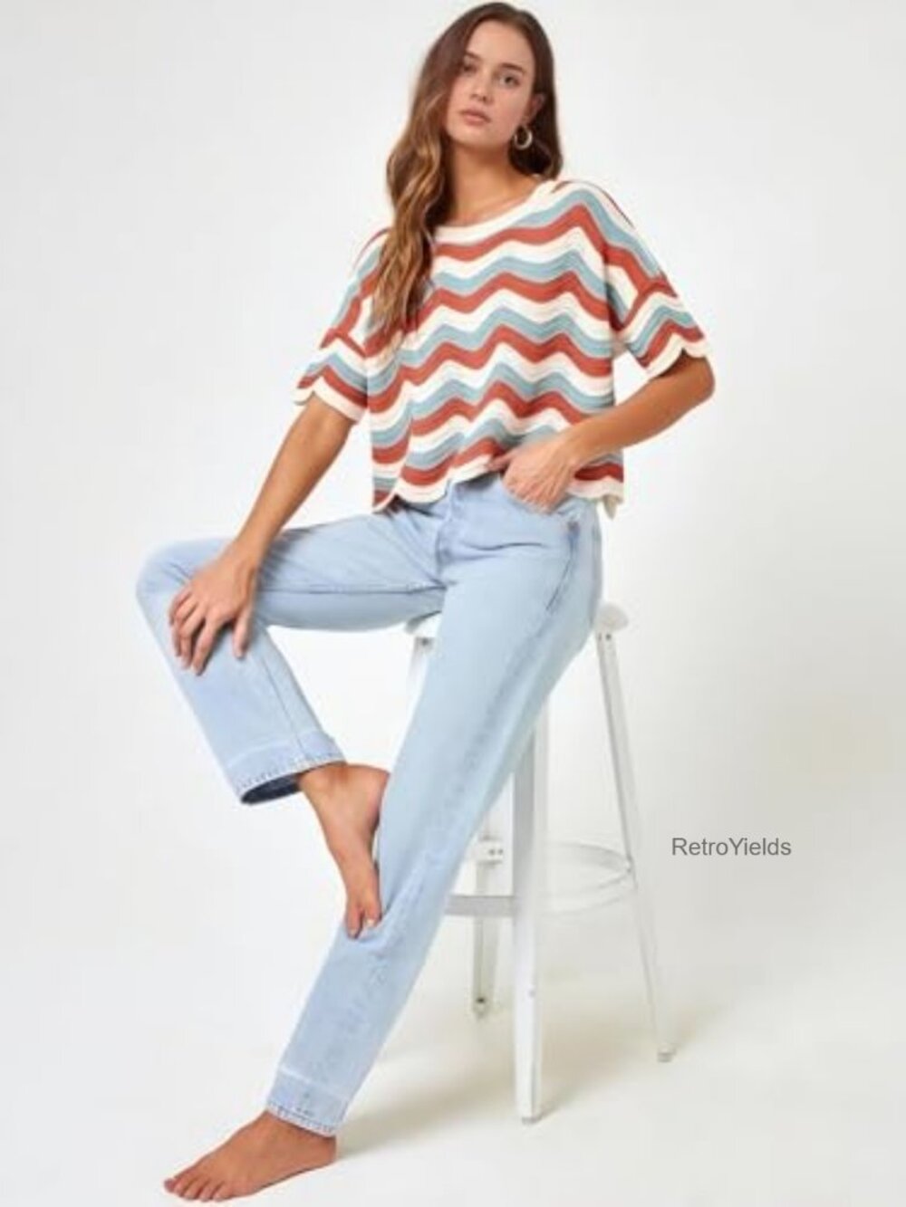 Striped Crochet Cover Up Set with Shorts Beach Vacation Outfit - Picture 5 of 7